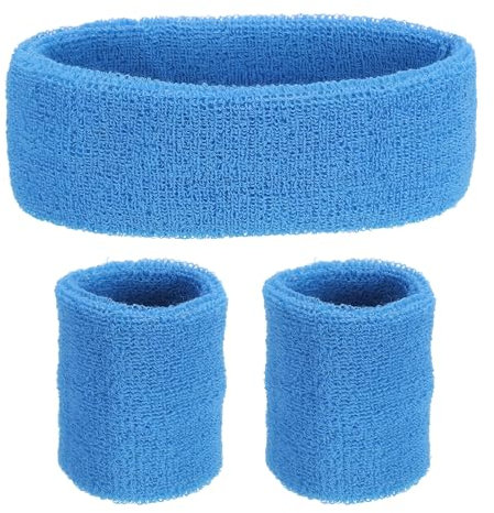 PATIKIL Schweißband Set Sportstirnband mit Armband Handgelenk für Damen Herren Fitness Fußball Tennis, Himmel Blau (1 Stirnband und 2 Armbänder)