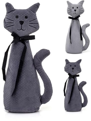 Carousel Home 30cm Velvet Cat Doorstop | Novelty Indoor Grey Cat Doorstops Animal Doorstop | Decorative Weighted Cat Door Stopper - Colour Varies One Supplied
