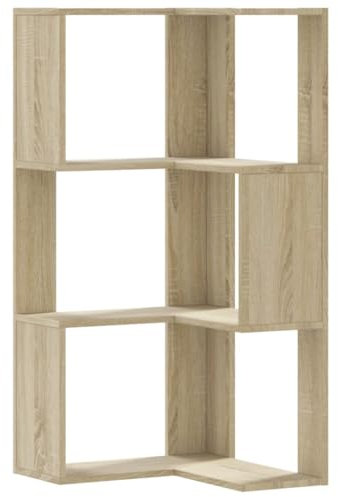 vidaXL Eckregal, Bücherregal Regal 3 Böden, Standregal Bücherschrank für Wohnzimmer, Aktenregal Büroregal Wandregal, Sonoma-Eiche Holzwerkstoff