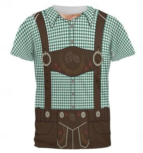 Oktoberfest Bier Bayerisches T-Shirt Lederhose 3D Grafik für Herren Erwachsene Karneval Oktoberfest Bier 3D Druck Party Casual Täglich V Ausschnitt T-Shirt, grün, XXXL