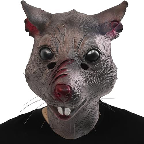 shayulajiao Rat Mask - Realistic Full Head Latex Animal Costume for UK Halloween & Horror Cosplay (Haunted House Props,Dark Grey)