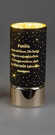 formano Frühlingsdekoration 1 Stück Deko-Licht 20cm mit Spruch und Timer-schwarz m. goldenen Sockel- Familie, ist wie ein Baum..