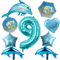Delfin Luftballons 9.Geburtstag Dekorationens - Große blaue Meerestier Dolphin Folienballons, Heliumballons Tiere Delfine Zahl 9 Ballon Happy Birthday Ballon für Unterwasserwelt Kinder Mädchen Jungen