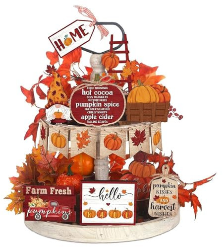 Wilitto Bandeja escalonada de otoño, Acción de Gracias, calabaza, hoja de arce, decoración de madera, estilo rústico, camión, decoración para otoño, Acción de Gracias, cosecha, hogar, estante, mesa,