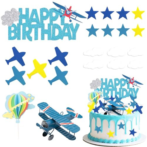 Knana 23Pcs Airplane Cake Topper Airplane Cake Decorations Airplane Theme Party Decorations for Happy Birthday Party Supplies ﻿