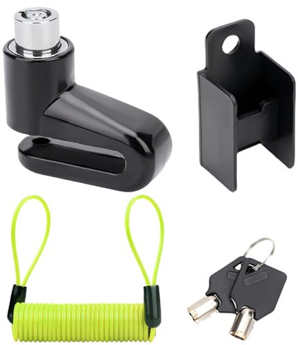 LEIBOCHAO Bloque Disque Moto, Serrure de Frein à Disque, Cadenas Antivol Moto avec Corde de Rappel, pour Trottinette Électrique Moto Scooter Vélo,Serrure pour Disques de Frein avec 2 Clés (Noir)