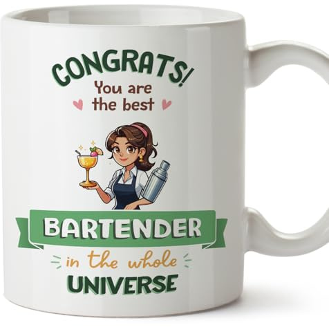 MUGFFINS Bartender Woman Mug - in English - Best in Universe Trophy - Funny Gift for Colleagues - Ceramic 11oz Mug
