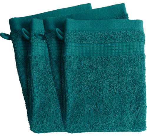 Lot de 4 Gants de Toilette - 100% Coton - 450 GR/m2 - Bleu Canard