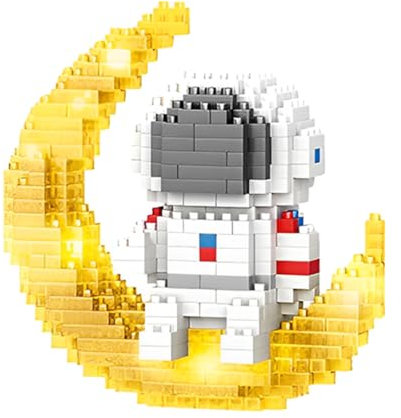 NHQZ Space Astronauta, set di mini mattoncini da costruzione con LED, 368 pezzi, astronauta, luna, micro mattoncini da costruzione, idea regalo, giocattolo per ragazzi o adulti