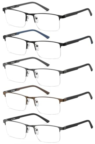 EYECEDAR 5 Stück Blaulichtfilter Lesebrille Herren Metall Halbrahmen Federscharniere Rostfreie Stähle Material Lesebrillen 3,00