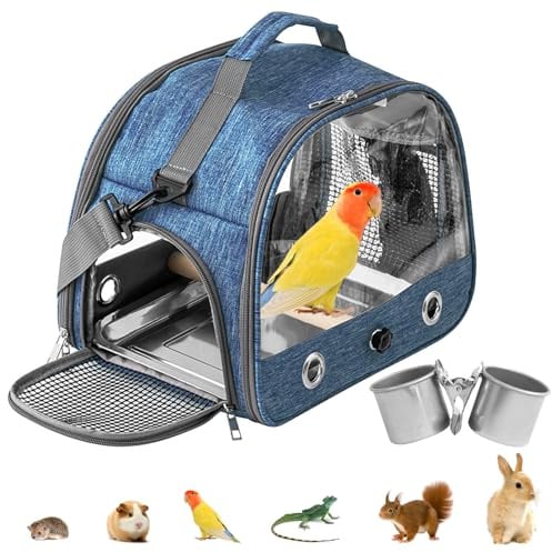 WIYETY Cage de transport pour oiseaux : sac à dos pour oiseaux avec perchoir et plateau en acier inoxydable, boîte de transport légère et respirante, cage de voyage pour perroquets, perruches (type 1)