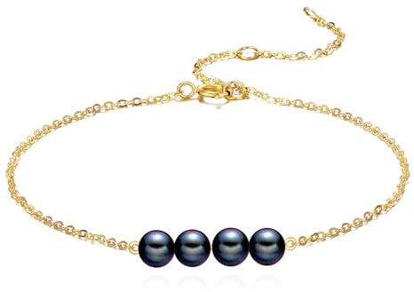 KECHO 14 Karat Gold Süßwasser Zucht Schwarz 4 perlen Armband Echtgold Schmuck Geburtstags Geschenke für Damen