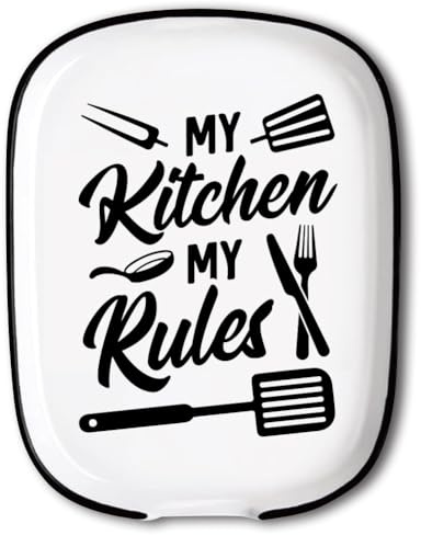 ANATTASOUL Repose Cuillère Cuisine en Céramique 15 * 11.5cm, Support pour Ustensiles de Cuisine, Porte-Cuillère pour Spatules,Pinces, Cuillères à Café ou Ustensiles（Ma Cuisine, mes Règles）