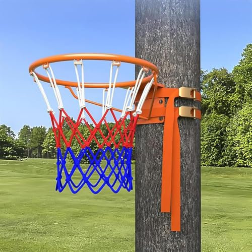 MIDUOLAI Orange,45CM,Outdoor-Basketballkorb-Set, FüR Zaun/Baum/Pfosten, Profi-Basketballkorb, Mit 2 Verstellbaren Gurten Und Nylonnetz, Wandmontiertes Basketballkorb-Set