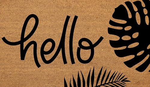 COCONIQ Coir Door Mats 43x76 cm, Non-Slip Sturdy, PVC Backed Heavy Duty, Easy to Clean, Ideal for Door Entrance, Patio, Porch, Backyard, Garages, Hello - Black Leaves