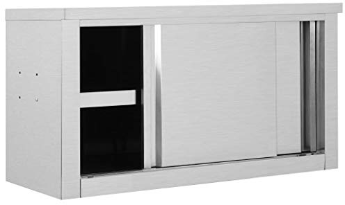 HUAKEHOM Wandhängeschrank mit Schiebetüren Gastro Hängeschrank Wandschrank Schrank Küchenschrank Oberschrank Küche 90×40×50 cm Edelstahl