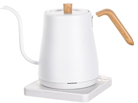 JISADER Hervidor eléctrico de Cuello de Cisne con vertidor, Apagado automático, Calentamiento rápido para Bebidas navideñas, 800 ml, Blanco