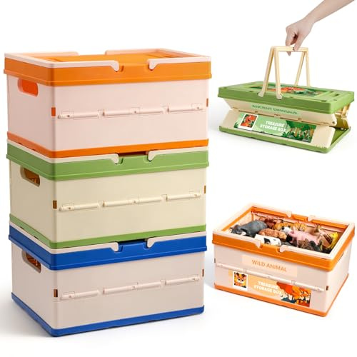 FRUSE Aufbewahrungsbox Kinder, 3er Set, Faltbar Spielzeugkiste, Spielzeug Aufbewahrung mit Deckel, Stapelboxen für Kinderzimmer, Spielzimmer, Schlafzimmer, Wohnzimmer, 34,4 x 24,3 x 55 cm