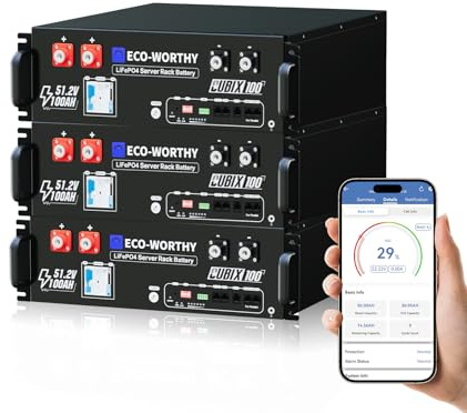ECO-WORTHY 3PACK 48V 100Ah LiFePO4 Batterie Bluetooth 15.36kWh mit 100A BMS | 3U Gehäuse Server Rack Batterie mit Unterstützt CAN&RS485 für Solaranlage Komplettset,Photovoltaikanlage,IEC 62619