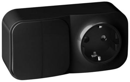 Miratic Enchufe con Interruptor – Interruptor de Pared Doble IP20 16A 2P+T Schuko para Uso Interior y Seguridad Eléctrica (Negro)