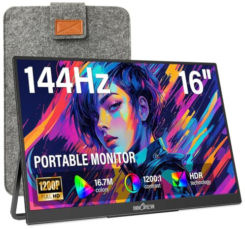 InnoView Monitor portatile da 16 pollici, 144 Hz, monitor esterno 1200P FHD, leggero, schermo extra per laptop, PC, PS5, Mac, Xbox (adattatore non incluso)