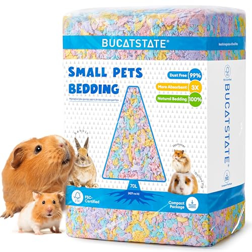 BUCATSTATE Lecho de Papel para Hámster 70L - Sustrato de Papel 99.9% Libre de Polvo y Certificado FSC, Suave y Absorbente para Conejos, Cobayas, Jerbos y Pequeños Roedores (Confeti Festivo)