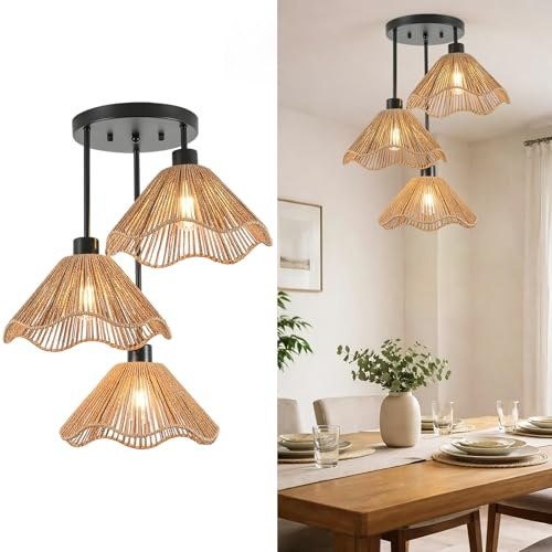 Boho Suspension Luminaire à 3 Lumières – Luminaire de Plafond pour Salon