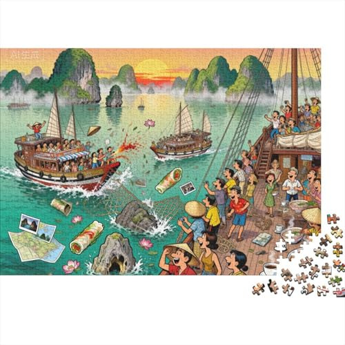 Halong Bay Junk Boot Jubiläum Hölzerne Puzzles Wasserfest 1000 Teile DIY- Puzzle Für Erwachsene Buntzur Heimdekoration