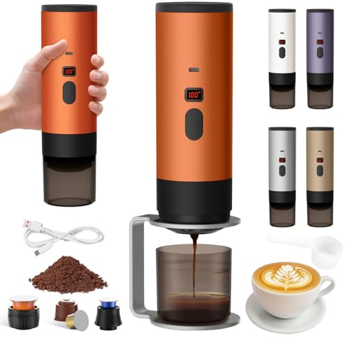 Machine a Cafe Portable avec Support,Compatible avec Cup et Café Moulu | Machine a Cafe Portable avec Support,Compatible avec Cup,Café Moulu (Orange-1)