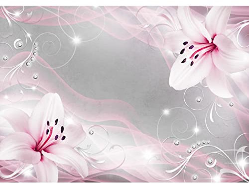 Runa Art Fototapete Blumen Lilien Modern Vlies Wohnzimmer Schlafzimmer - Made in Germany - 308 x 220 cm Rosa Grau 9329010b