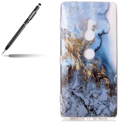 Uposao Kompatibel mit Handyhülle Sony Xperia XZ2 Handytasche Marmor Muster TPU Silikonhülle Kratzfest Durchsichtige Schutzhülle Dünn Transparent Case Handyhülle Crystal Silikon Bumper Cover,Blau