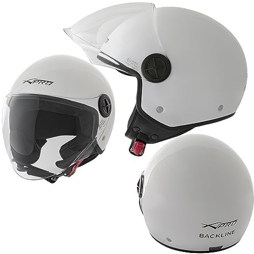 Casco Jet Moto Scooter Visera Antigraffio Argento Backline ECE 22-06 Bianco S