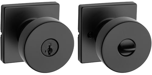 Kwikset 97402-854 Pismo Keyed Entry Door Knob Featuring SmartKey Security, Round, Iron Black