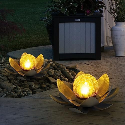 etc-shop 2er Set LED Solar Außen Lampen Lotus Blumen Garten Beleuchtung Seerosen Design Leuchten 25 cm