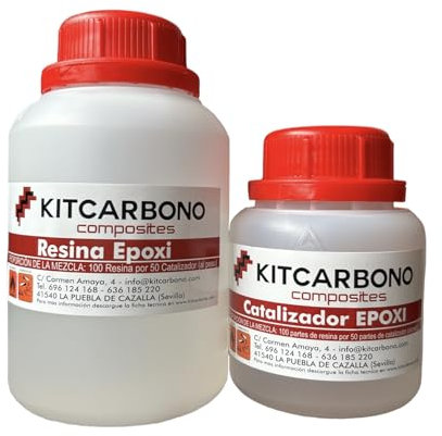 Kitcarbono 750 GR RESINA EPOXI TRANSPARENTE PROFESIONAL para bricolaje,madera,artesanado,joyería,obras de arte,suelos,modelado,mesas,creaciones artísticas,revestimientos protectores,fibra de carbono,
