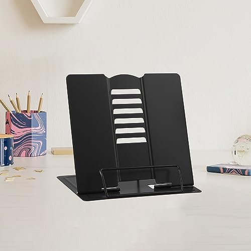 Mini Support de Lecture Métal,Portable réglable Support Livre en métal, Livre Stand Pour Livre de Cuisine,6 Hauteurs Réglables pour Tablette Musique Livre de Bureau Etagère à Livres(Noir)