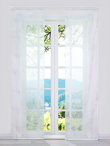 ESLIR Schiebegardinen Set 2er Flächenvorhänge Gardinen mit Klettband Schiebevorhang Transparent Vorhang Modern Voile Weiß #2 BxH 57x245cm 2 Stück