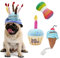 TEKCAM Hund Geburtstag Spielzeug, Hund Geburtstagstorte Spielzeug mit Geburtstagsmütze, Geburtstagsknochen, Haustier Eiscreme, Quietschendes Plüschtier, 4 Stück Hunde-Geburtstagsparty-Zubehör
