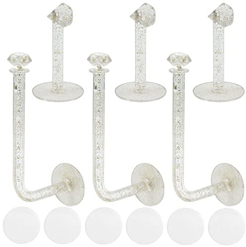 Schmuckständer Armbänder Scrunchie Haargummi Halter - Plastik Selbstklebende Transparent Glitzernde Vertikal Schmuckhalter Haarband Armreif Organizer Display Uhrenständer, Klein Groß, 6 Stück