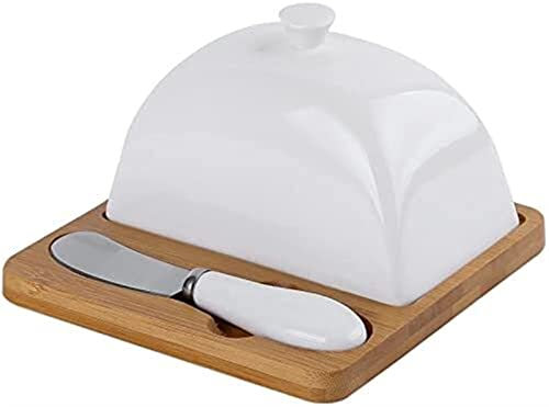 YQBUER Butter Dishs Ceramic Dish Cake With Lid Set Porcelain Wooden Home Dish With Butter Cheese Butter Dessert Knife Butter Box Butter Keeper Butter Container