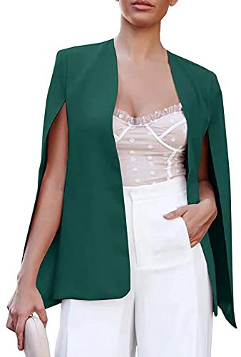 Meggsnle Blazer da donna, tinta unita, a maniche corte, blazer da donna, elegante, a maniche corte, giacca invernale da donna, con tasche, giacca bolero, da donna, casual, tinta unita, verde, M