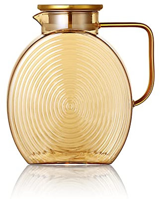 77oz Large Glass Water Pitcher with Gold Lid for Fridge Wide Handle Coffee Carafe for Party Water Jug Lemonade Iced Tea Jug Juice Sun Tea Jar for Drinks 2.2L