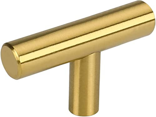LONTAN 30 Pack Gold Kitchen Cabinet Handles and Knobs - Brass Bathroom Cupboard T Bar Door Knobs - Modern Single Hole Drawer Pulls