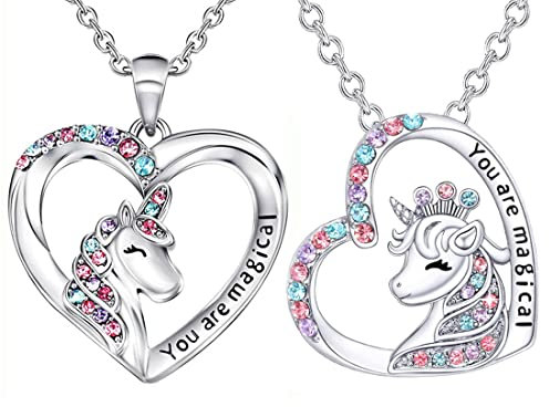 TSLRSA- 2 Pcs Einhorn-Halskette aus Sterlingsilber, Einhorn-Geschenk für Mädchen und Frauen,gravierter Einhorn-Anhänger,Geburtstagsgeschenk für Mädchen, Ehefrau, Schwestern – Einhorn-Schmuck Halskette