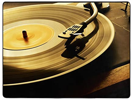 Vinyl Records Flanell-Teppich, rutschfest, 160 x 121,9 cm, hochdichte, elastische Baumwolle, Wohnzimmer, dekorativer Teppich, Schlafzimmer, Büro, Balkon