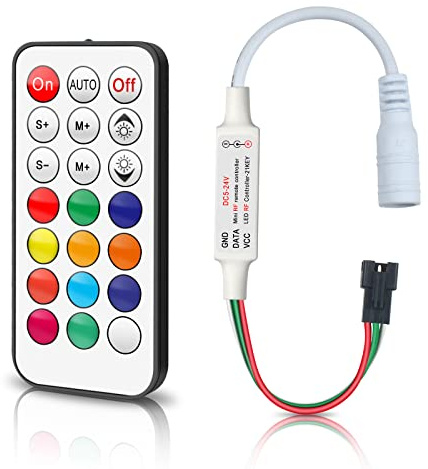Aroidful DC5V/12V/24V RF Wireless Remote LED Controller | Indirizzabile Mini Controller LED per WS2812B WS2811 Dream Color LED Pixel Strip Panel Lights, 3PIN JST Connector