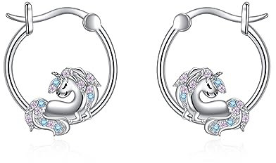 VONALA Tier Creolen Ohrringe, 925 Sterling Silber Einhorn Schmuck für Damen Mädchen (Einhorn-2)
