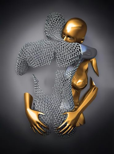 3D Metallfiguren Statue Kunst Liebe Küsse Umarmung Paar Bild Poster Wandkunst Wohnzimmer Wanddekor,Kein Rahmen (Statue -04,50x70cm-1Pcs)