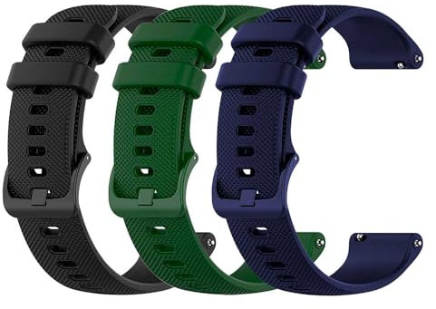 OcioDual Pack de 3 bracelets de montre Silicone, 20mm, Vert militaire/Bleu foncé/Noir