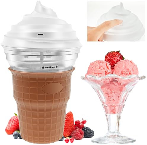 Ice Cream Maker,Homemade Ice Cream with Spoon Quick Freeze Bowl DIY Quiet Operation,Frozen Slushy Maker Cup Electric Frozen Yoghurt Sorbet Dairy Free Milk Churner (Brown, 150ml)